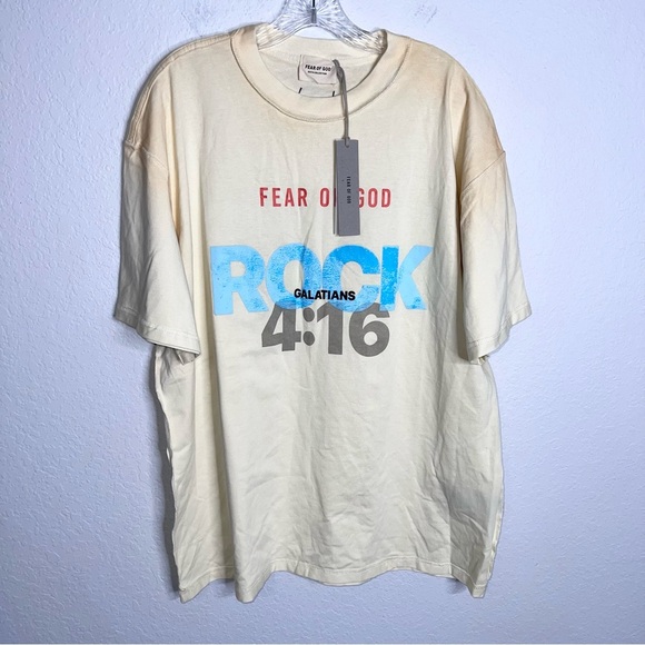 Fear Of God Shirt Men’s Large Oversized Sixth Collection Cream Distressed B19